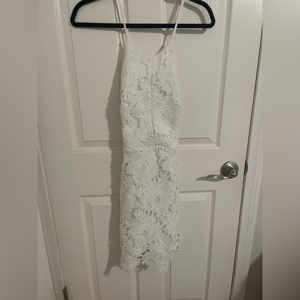 HYFVE White bachlorette bridal shower wedding Lace Midi Dress